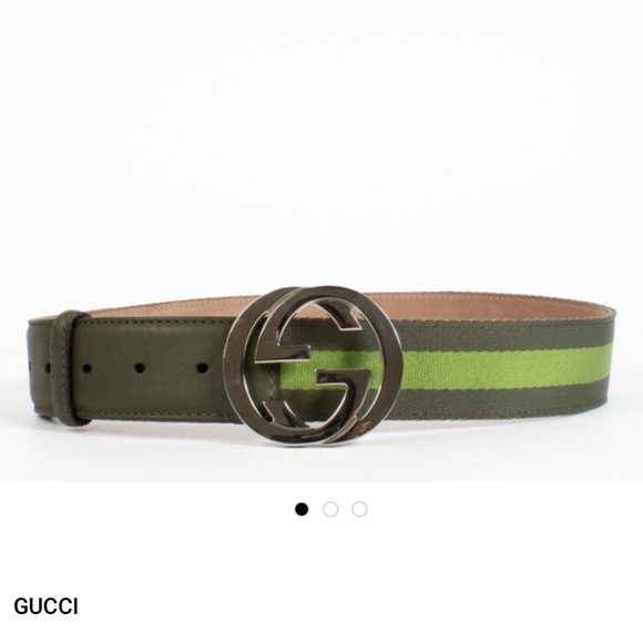 Authentic Gucci Green Canvas & Leather Belt withSilver GG Buckle